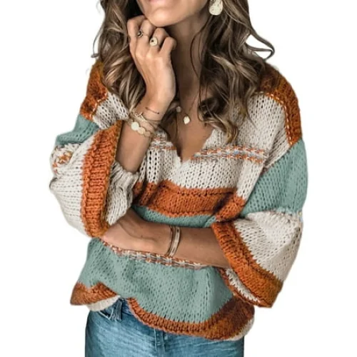 Women's Colorblock Knitted Pullover Sweater Tops XL 16-18
