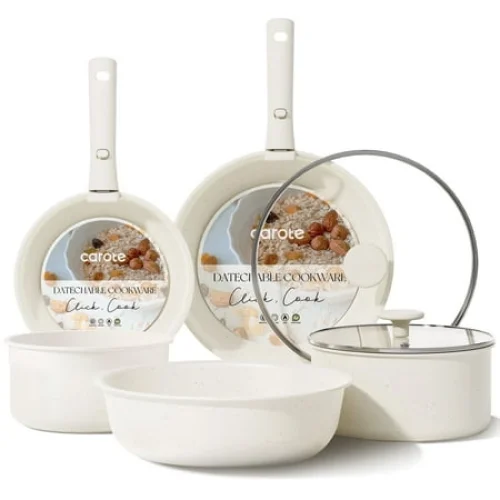 Carote 13 Pcs Nonstick Cookware Set with Detachable Handles, Oven Safe, Induction Cooktop