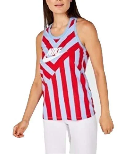 Women's Nike Sportswear Striped Racerback Tank Top Blue Red Sz L CQ4235-450
