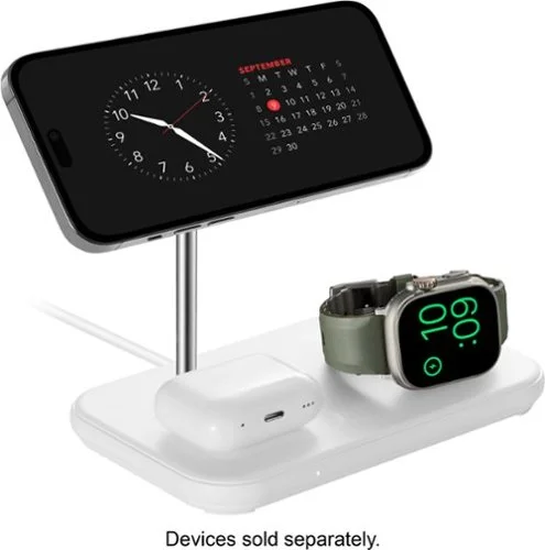 Best Buy essentials&trade; 3-in-1 7.5W Magnetic Wireless Charger for iPhone, Apple Watch, and AirPods - White