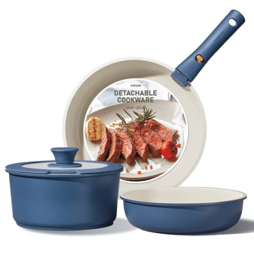 5-Piece Carote Nonstick Cookware Set with Detachable Handles, Oven Safe, Induction Ready, Navy Blue