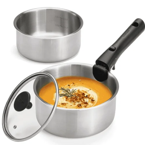Carote 4 Pcs Stainless Steel Saucepan Set, Saucepans with Detachable Handle, Oven Safe, Induction Ready, Stackable Cookware, Kitchen Cooking Set