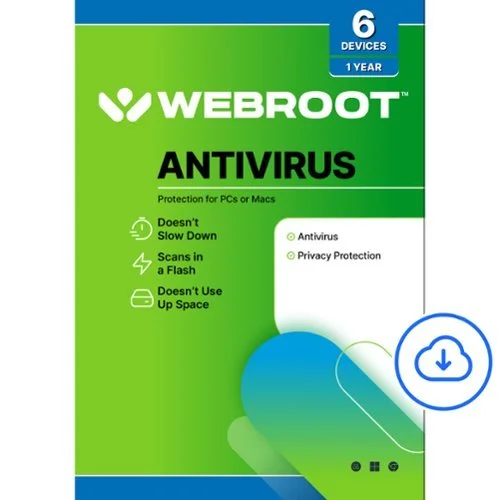 Webroot Antivirus Protection and Internet Security (6 Devices) - 1-Year Subscription for Android, Apple iOS, Mac OS, Windows