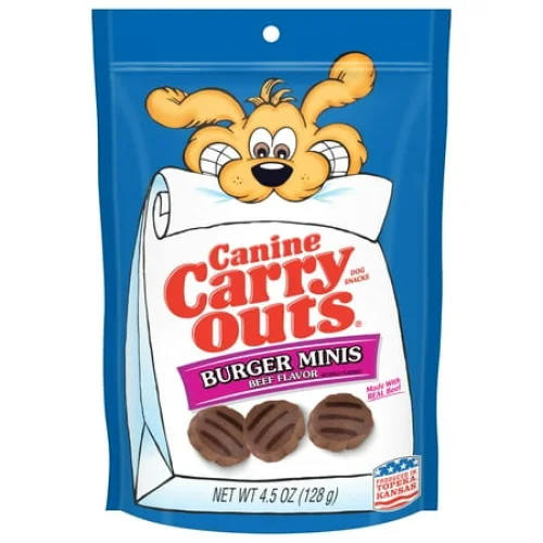 4.5oz Canine Carry Outs Burger Minis Beef Flavor Dog Treats - Delicious Beef-Flavored Snacks for Your Pet