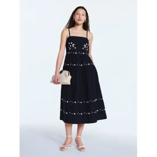 Free Assembly Women's Embroidered Cotton Midi Dress, Sizes XS-4X