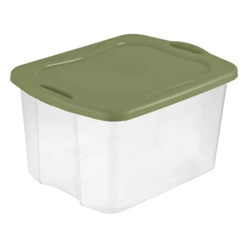 Sterilite EZ Carry 70 Quart Large Storage Bin, Clear Plastic Storage Container with Full-Grip Handles, Green