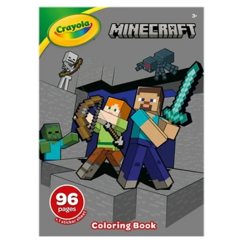 Crayola Minecraft Coloring Book with Stickers, 96 Pgs, Easter Coloring Book, Minecraft Gift for Kids, Easter Activity, Ages 3+
