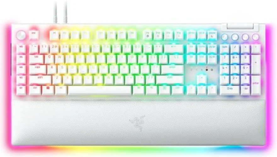 Razer - BlackWidow V4 Pro Full Size Wired Mechanical Green Clicky Switch Gaming Keyboard with Chroma RGB Backlighting - White