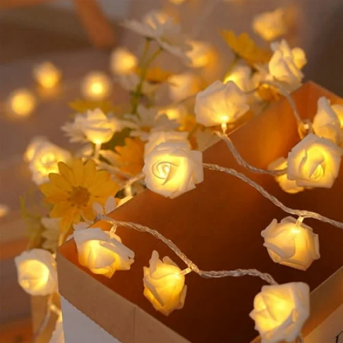 Dpityserensio LED Roses Small Colorful Lights Flashing Lights String Lights Bedroom Decorative Flower Battery Lights Party Wedding Room Romantic Lights Strings Xmas Decor