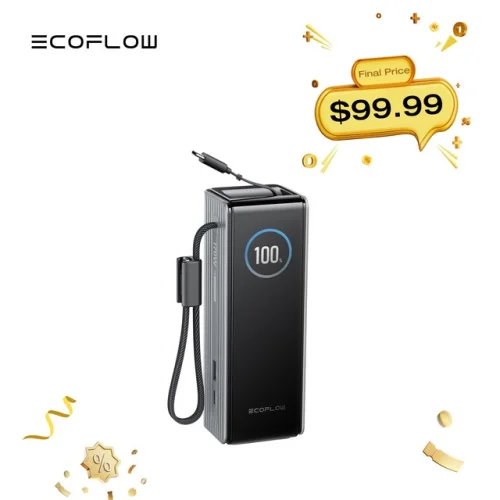 EcoFlow Rapid Power Bank 25000mAh 100W Built-in & Retractable Cables Compatible