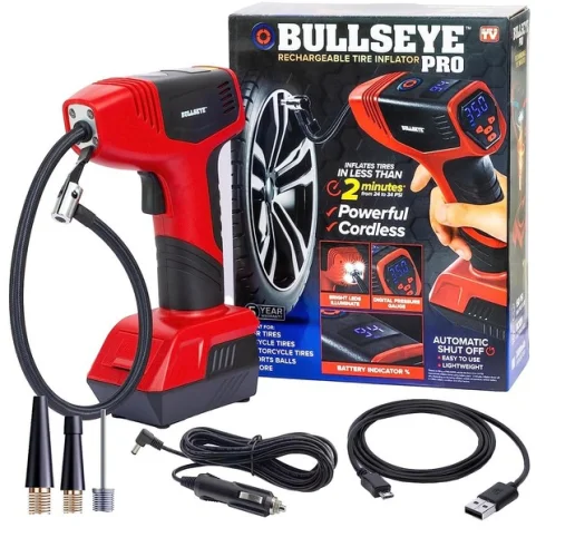 As Seen on TV 9475 Bullseye Tire Inflator Car Auto Tire Pump Portable, Red