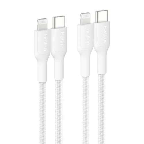 Belkin - BOOST&uarr;CHARGE Braided PCR USB-C to Lightning Cable 1M 2-Pack - White