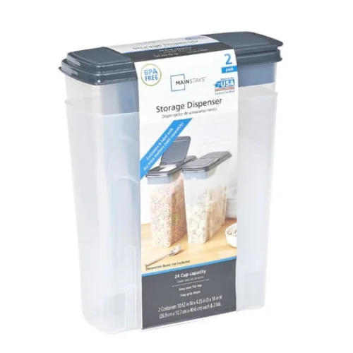 Mainstays 2-Pack Plastic Cereal Keeper Storage Containers, Kitchen Pantry Organizer Canisters for Cereal and Dry Food Storage, 24 Cup Capacity, Dark Gray Lid