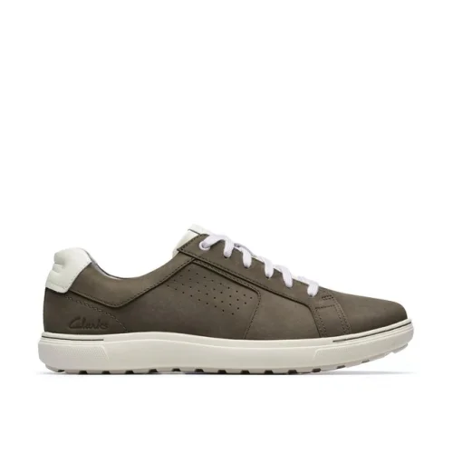 Clarks Mens Mapstone Tie Green Leather Casual  Shoes