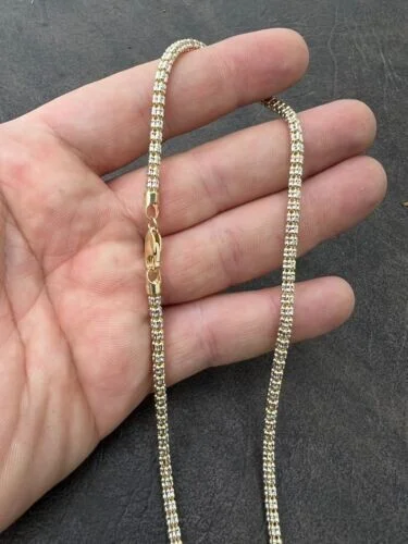10k Two Tone Gold 20" 2.7MM Sparkle Ice Link Chain Necklace Iced Rope 9 Grams