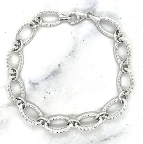 14k White Gold 7.25" D/C Oval Link Chain Bracelet 3.5 grams 8.5 MM