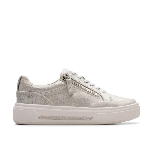 Clarks Womens Hollyhock Zip Metallic Suede Active  Shoes