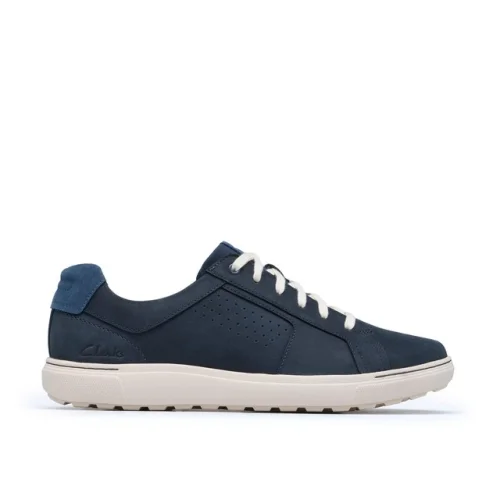 Clarks Mens Mapstone Tie Blue Leather Casual Shoes