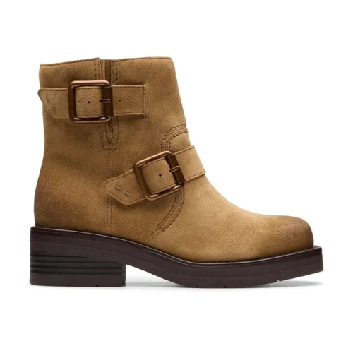Clarks Womens Rebelle Buckle Brown Leather Casual  Boots Shoes