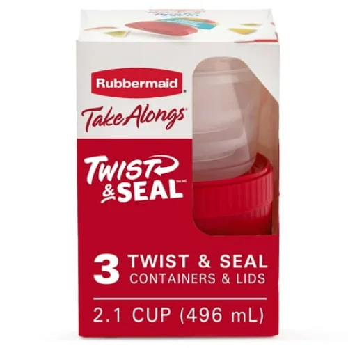 Rubbermaid TakeAlongs 2.1-Cup Twist & Seal Food Storage Containers, Ruby Red, 3 pack