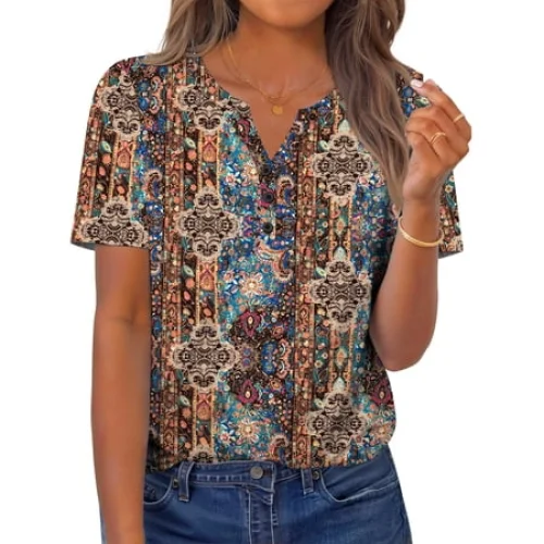 Fantaslook Womens Blouses Dressy Casual Tops Summer Short Sleeve V Neck Shirts Business Work Blouses