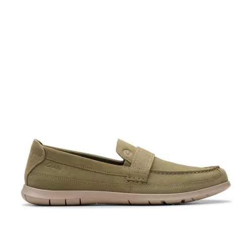 Clarks Mens Flexway Band Green Suede Casual  Shoes