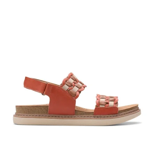 Clarks Womens Arwell Glide Orange Leather Casual  Sandals Shoes