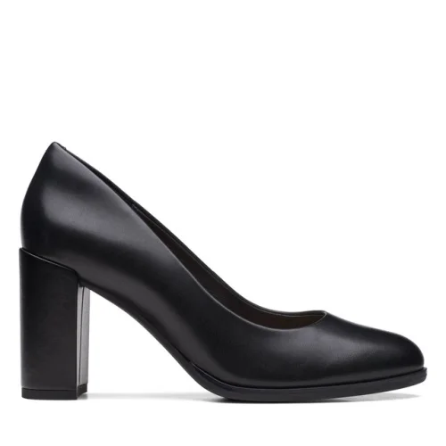 Clarks Womens Freva 85 Court Black Leather Dress  Shoes