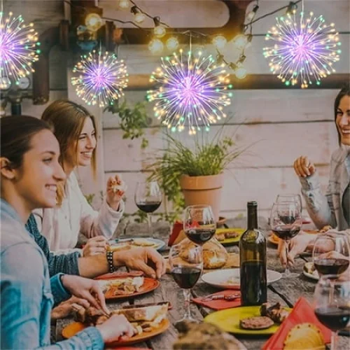 Waterproof LED Hanging Bouquet Shape Copper String Lights | 120 LEDs | Explosion Style | IP65 Outdoor Decor | Wireless Remote | 8 Flash Modes | Battery Operated | Warm White