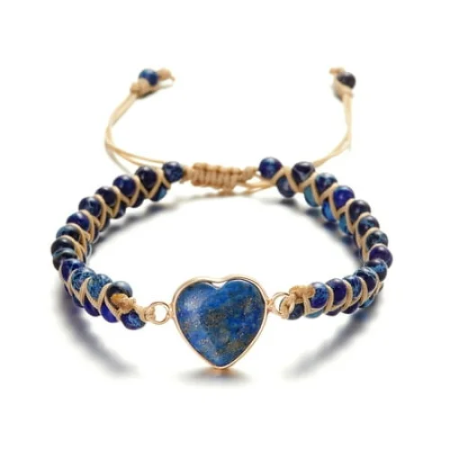 WWG Bangle Bracelets for Women Double Winding Emperor Stone Heart Bracelet Hand Woven Natural Stone Beaded Heart Bracelet for Valentine's Day Mother's Day Christmas Birthday Gifts up to 65% off