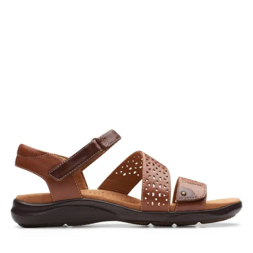 Clarks Womens Kitly Way Brown Leather Casual  Sandals Shoes
