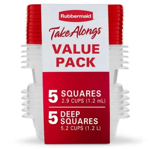 Rubbermaid TakeAlongs Square Food Storage Containers, Ruby Red, 10 pack