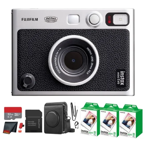Fujifilm Instax Mini EVO Instant Film Camera (Black) with 60 Films + 32GB Card
