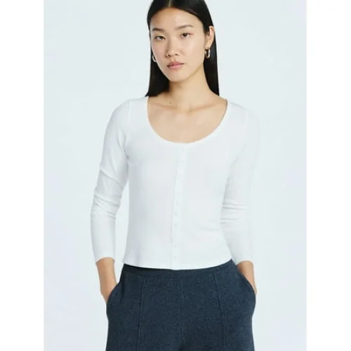 Scoop Women&rsquo;s Lace Trim Scoop Neck Ribbed Tee with Long Sleeves, Sizes XS-XXL