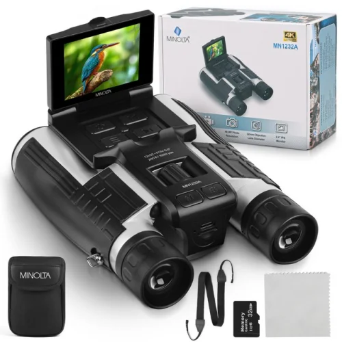 Minolta 12x32 Digital Binoculars - 4K UHD Video Camera, 48MP Photo, 8X Digital