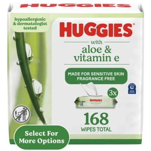 Huggies Wipes with Aloe & Vitamin E, Unscented, 3 Flip-Top Packs, 168 Total Count