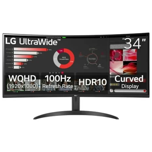 LG 34" Curved UltraWide WQHD 1440p HDR 10 100Hz Monitor, Black, 34WR50QK-B