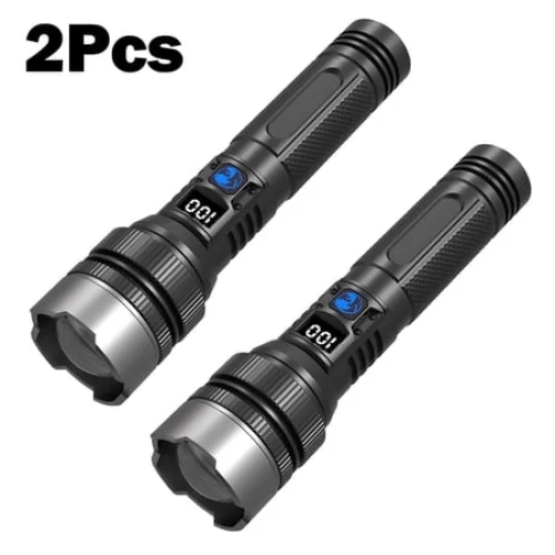 Juyafio Powerful Flashlight High Lumens,USB Rechargeable Waterproof,Super Bright XHP70.2 Handheld Flashlight,Zoomable Torch for Hiking Hunting Camping(2PCS)