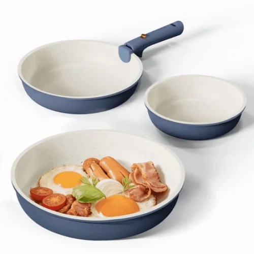 Carote 4 Pcs Nonstick Cookware Sets, Pots and Pans Set with Detachable Handles, Oven Safe, Induction Cookware, Stackable Kitchen Cooking Set, Navy Blue