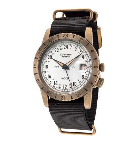 Glycine Men's GL0378 Airman Vintage Noon Antique Bronze Tone 40mm Fabric Strap