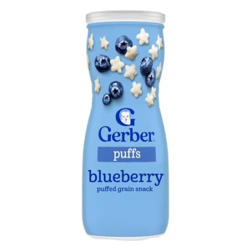 Gerber Snacks for Baby Grain & Grow Puffs, Blueberry, 1.48 oz Canister