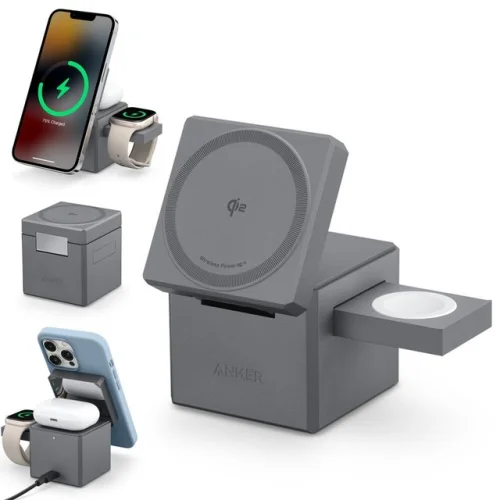 Anker 3-in-1 Cube MagSafe Charger Stand 15W Foldable Wireless Charging for Apple