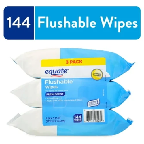 Equate Flushable Wet Wipes, Fresh Scent, 144 Wipes, 3 Pack