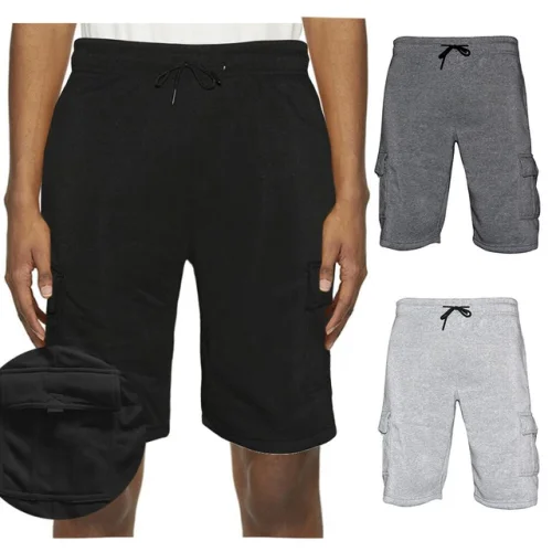 Mens Sweat Cargo Shorts Soft Cotton Lounge Gym Workout Drawstring Casual
