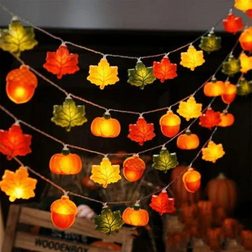 Fall Decor Lights, 20 LED Thanksgiving String Lights, Battery Operated with Timer Function and Flash Modes, Pumpkin, Maple Leaf, Acorns Light for Autumns Home Indoor Decor, 300cm