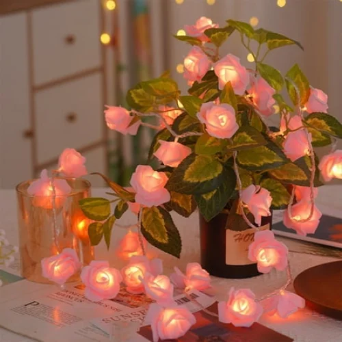 Konghyp LED Roses String Lights &ndash; Colorful Flashing Battery-Powered Decorative Flower Lights for Bedroom or Party &ndash; Ideal for Romantic Settings and Wedding Decorations
