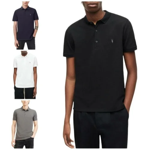 All Saints Men's Polo Shirt Pique Short Sleeve Collared Slim Fit Polo T-Shirt