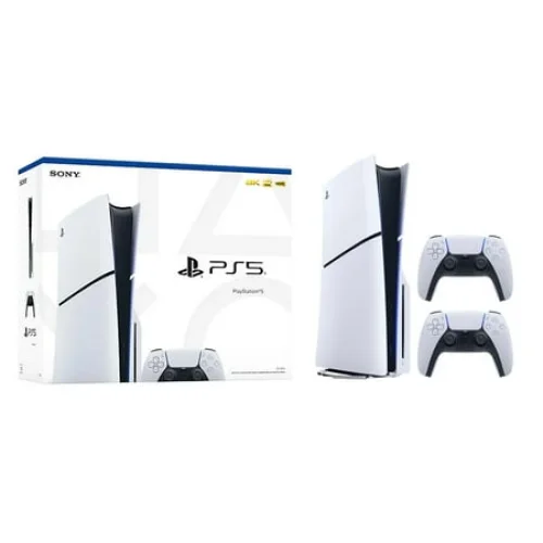 PlayStation 5 Slim Disc Version PS5 Gaming Console, AMD Ryzen Zen 8 Cores CPU 1TB PCIe Gen 4 NVNe SSD with 2 Wireless Controller - Original White - PS5 Disc Slim