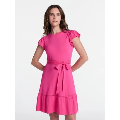 Time and Tru Women's and Women's Plus Belted Mini Dress with Flutter Sleeves, Sizes XS-4X
