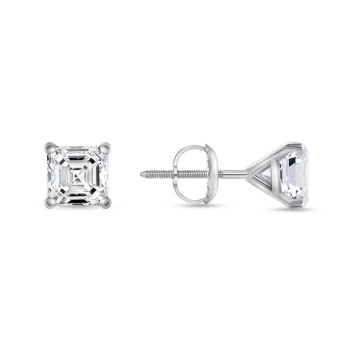 5 Ct Asscher Lab Grown Diamond Earrings 14K White Gold E/VS Martini Screw IGI
